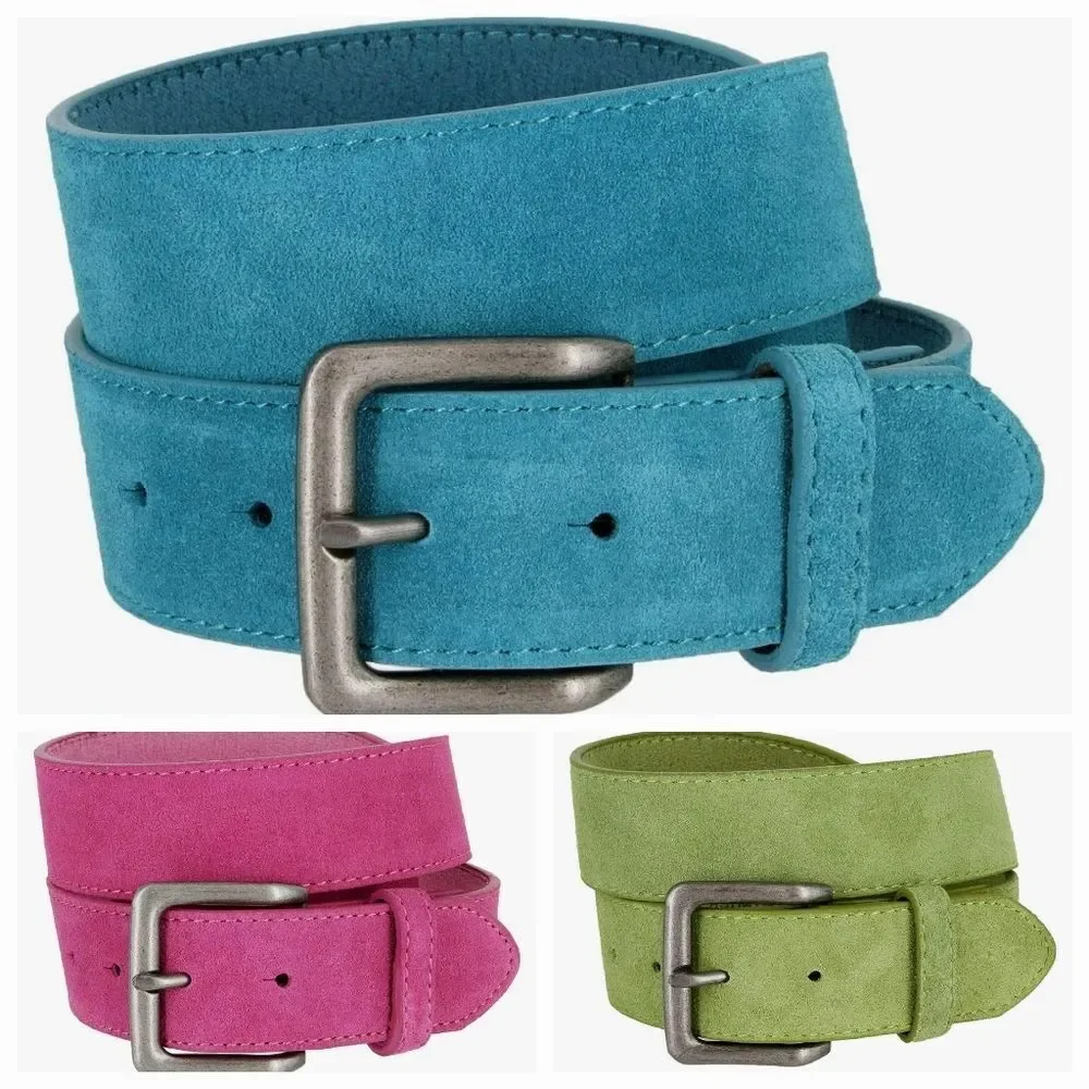 🔸️NIB Turquoise Genuine Suede Leather Belt w/Detachable  Antiqued Buckle Small